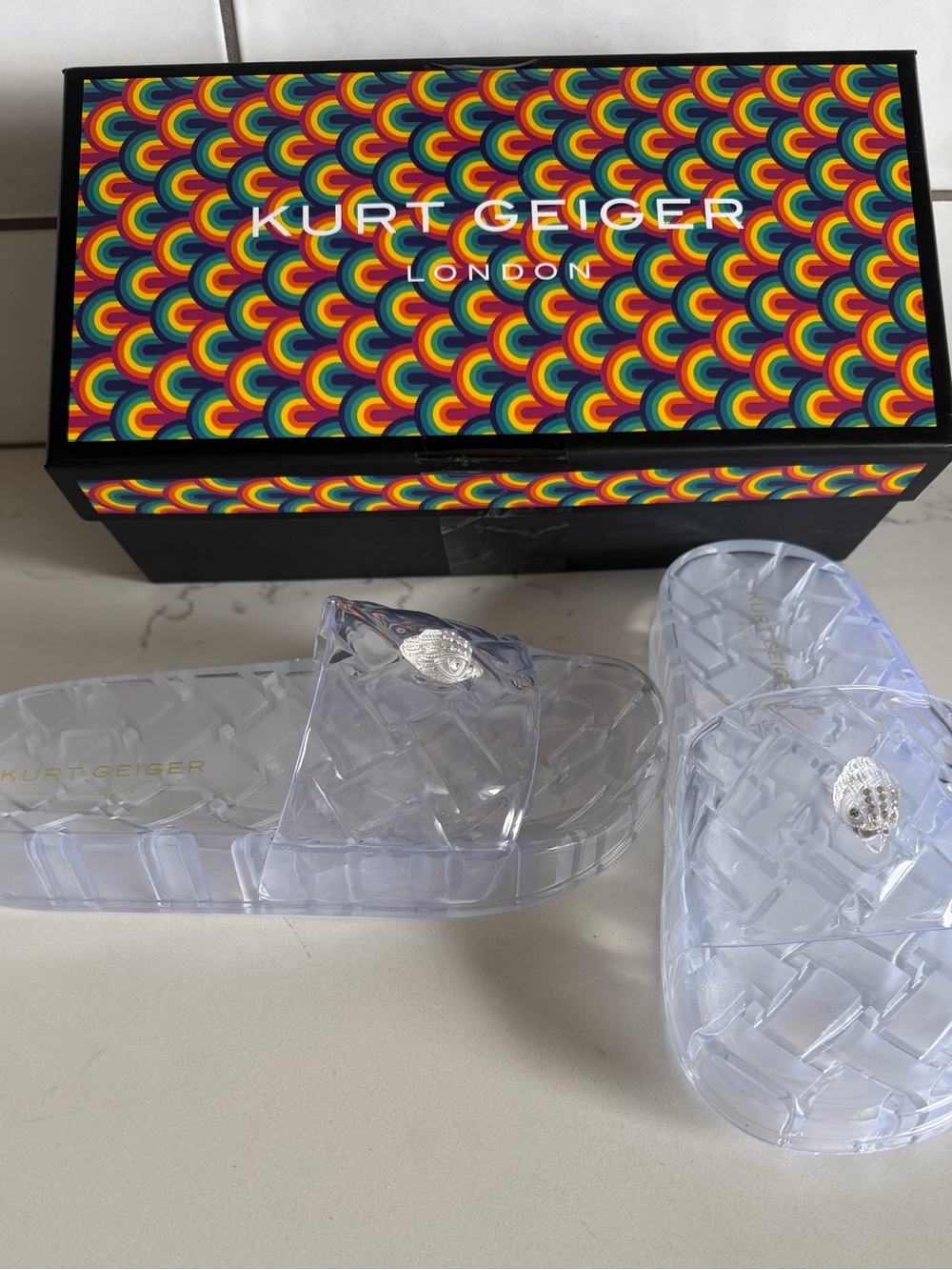 Kurt Geiger Meena Jelly Slide Sandals with Silver Medallion